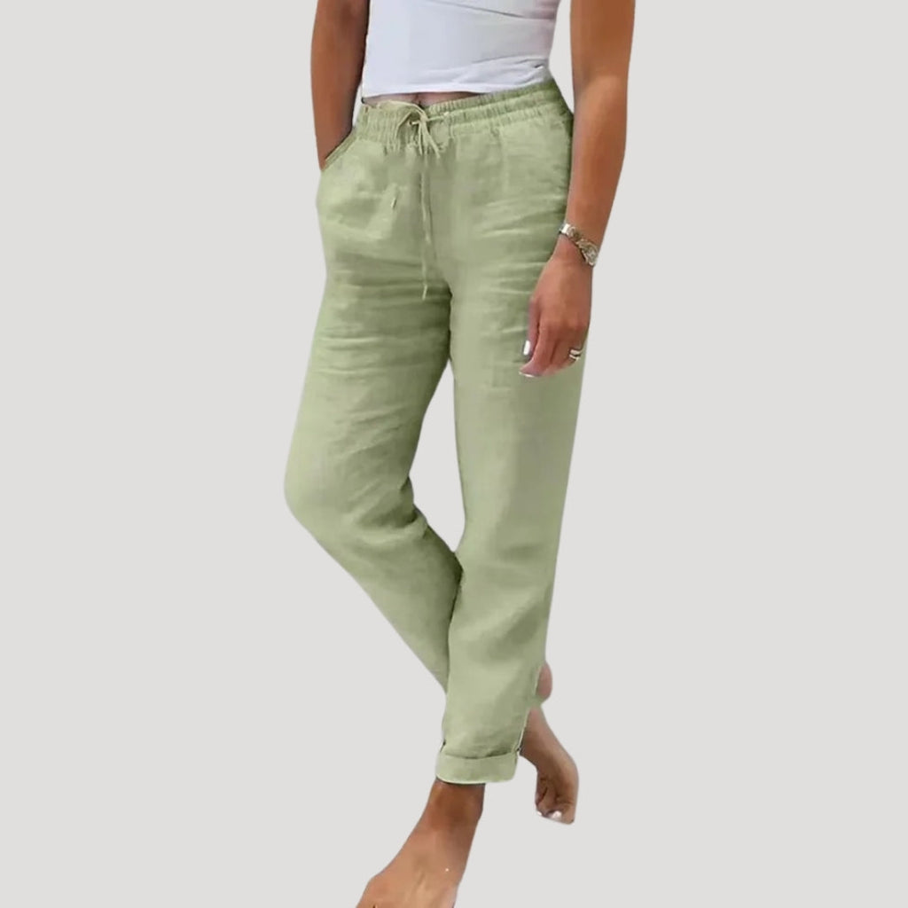 Lightweight Women's Cotton Trousers with Drawstring Waist – Casual Tapered Summer Pants 0