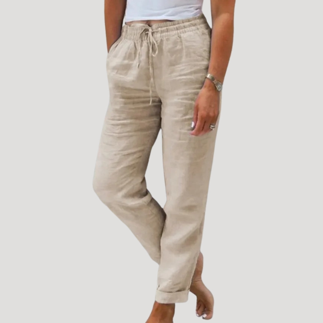 Lightweight Women's Cotton Trousers with Drawstring Waist – Casual Tapered Summer Pants 1
