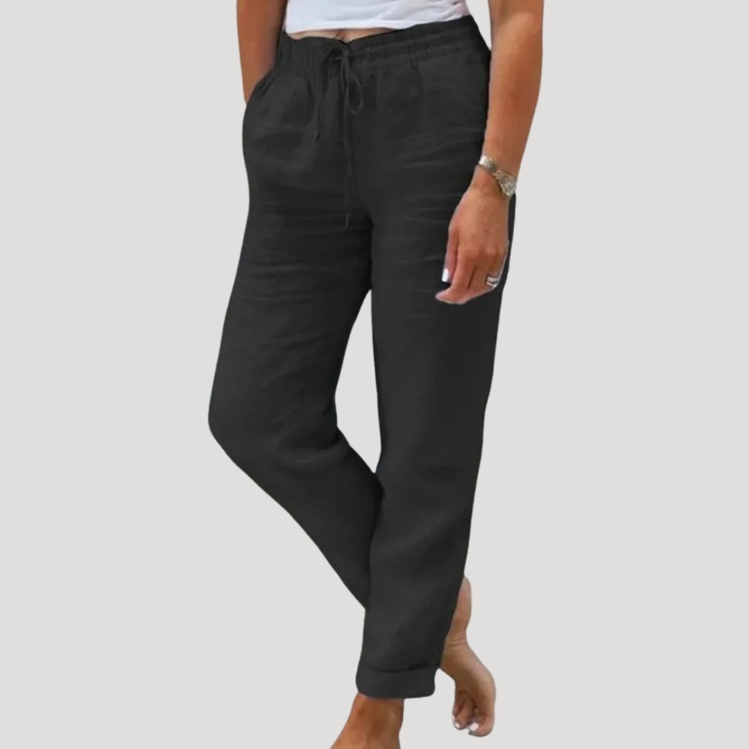 Lightweight Women's Cotton Trousers with Drawstring Waist – Casual Tapered Summer Pants 2