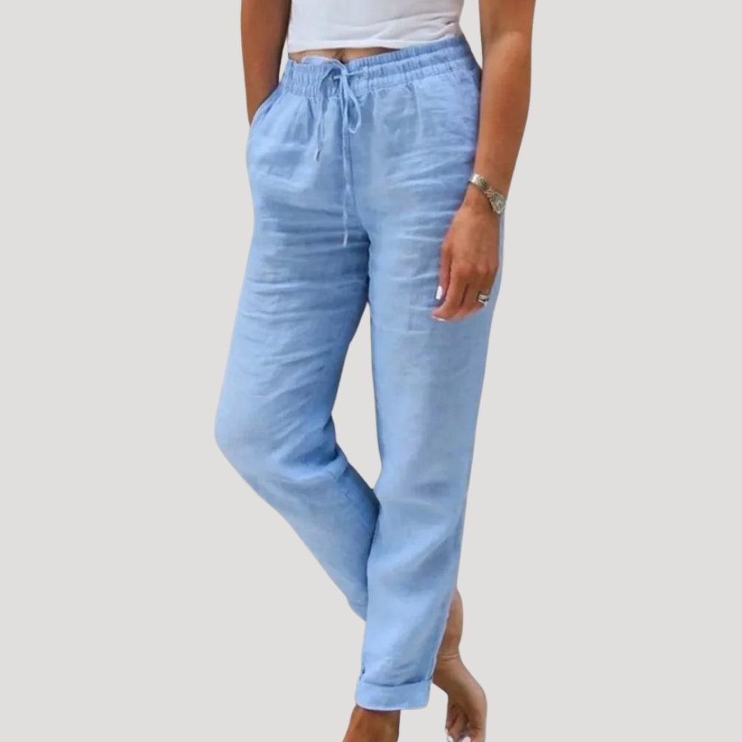 Lightweight Women's Cotton Trousers with Drawstring Waist – Casual Tapered Summer Pants 3