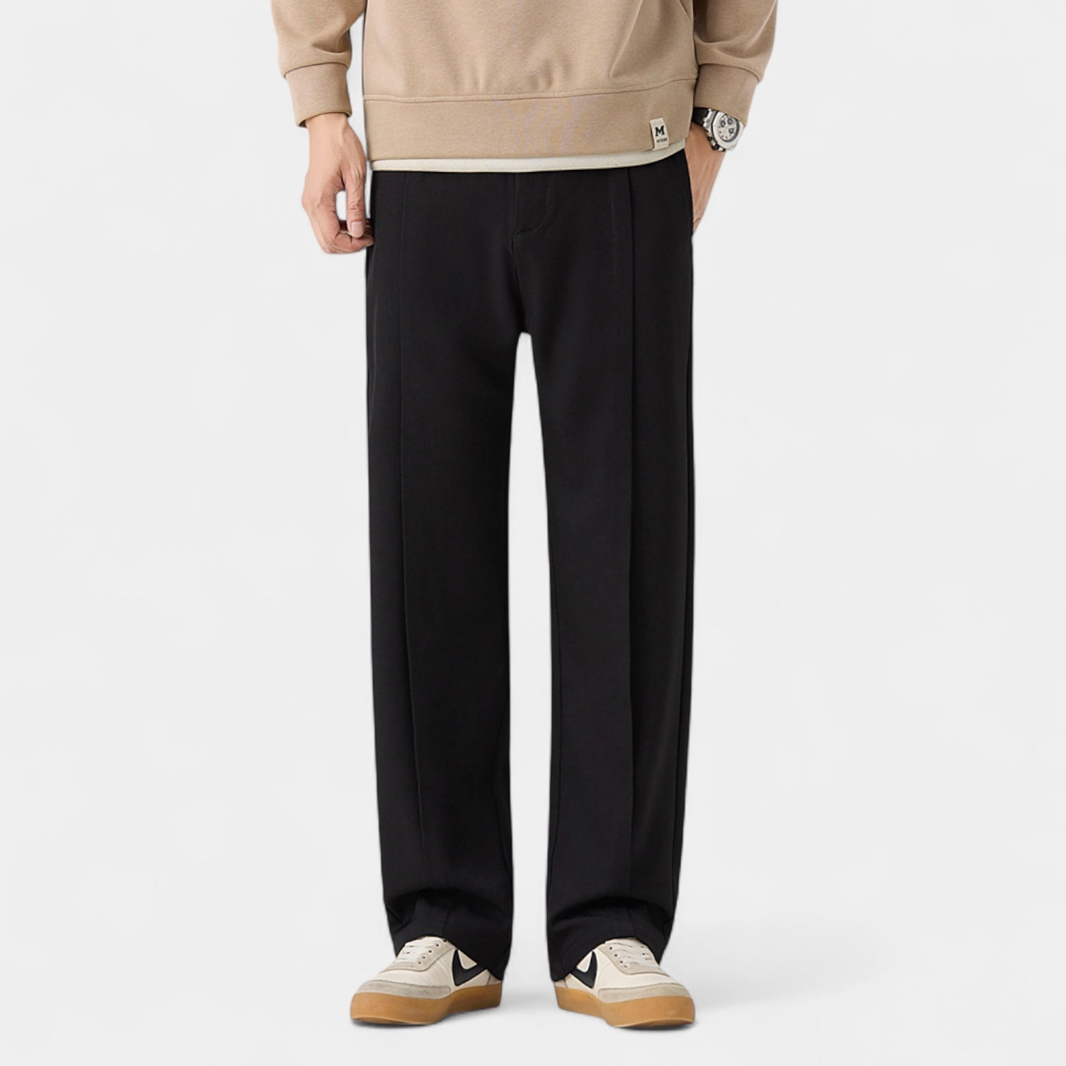 Men's Casual Loose-Fit Chinos with Stretch Broadcloth and Pleated Front - Comfortable and Stylish Full-Length Trousers 0