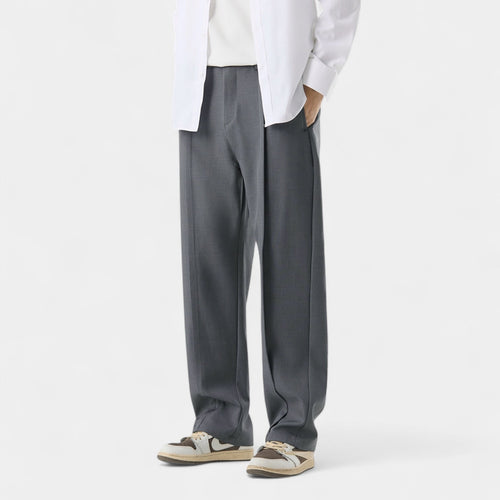 Men's Casual Loose-Fit Chinos with Stretch Broadcloth and Pleated Front - Comfortable and Stylish Full-Length Trousers 1