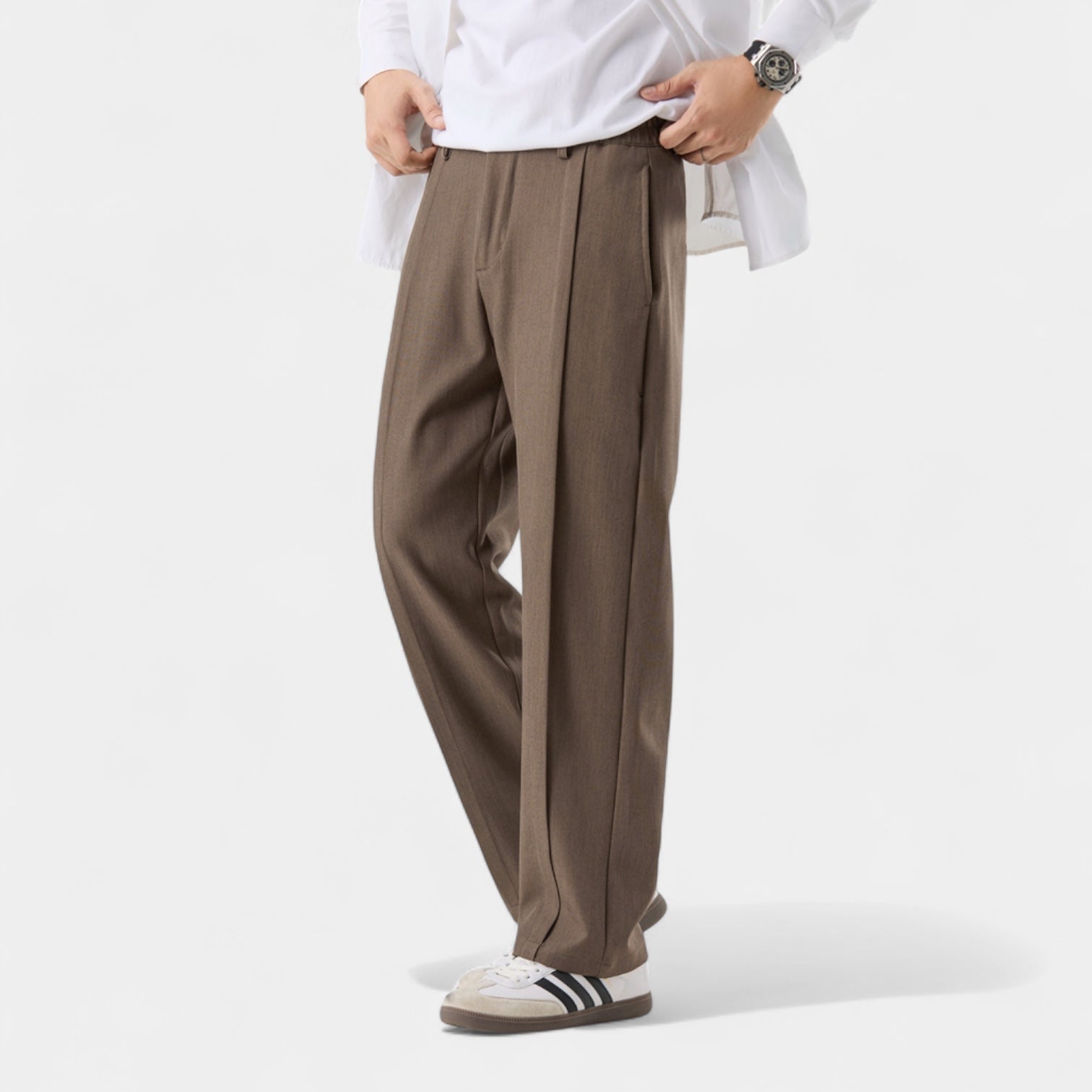Men's Casual Loose-Fit Chinos with Stretch Broadcloth and Pleated Front - Comfortable and Stylish Full-Length Trousers 2