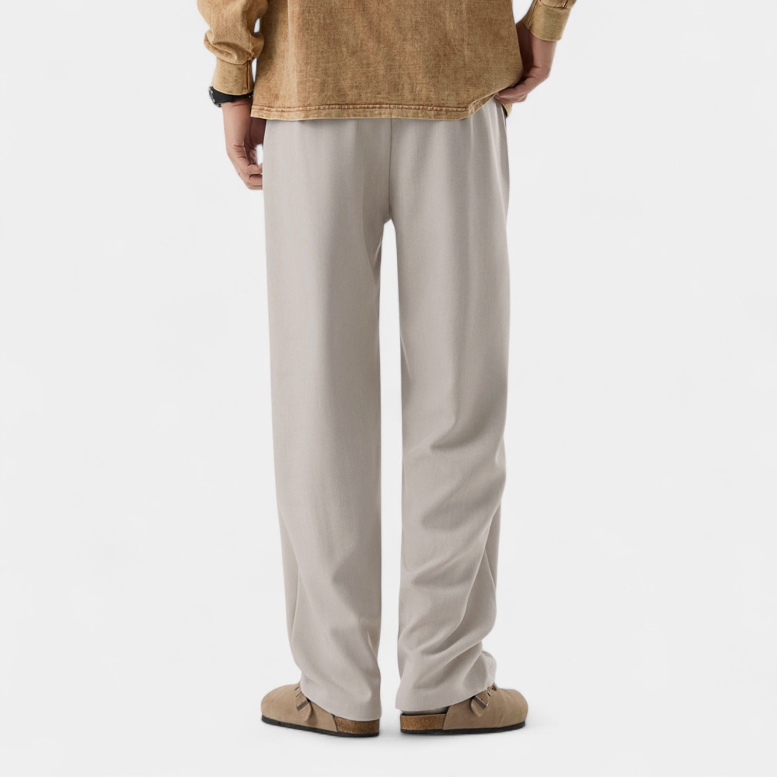 Men's Casual Loose-Fit Chinos with Stretch Broadcloth and Pleated Front - Comfortable and Stylish Full-Length Trousers 3