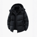Men's Insulated Hooded Puffer Jacket – Stylish Winter Coat with Adjustable Hood and Corduroy Panels for Cold Weather 0