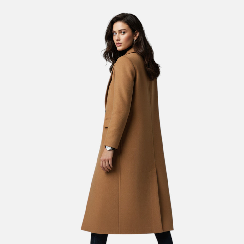 Women's Long Winter Overcoat with Lapel Collar – Elegant Black Coat for Warmth and Versatility 1