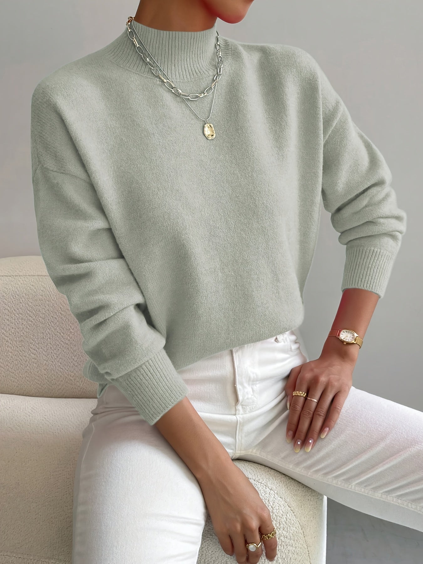 Women's Turtleneck Knit Sweater – Soft Long Sleeve Top in Relaxed Fit for Comfort and Style 0